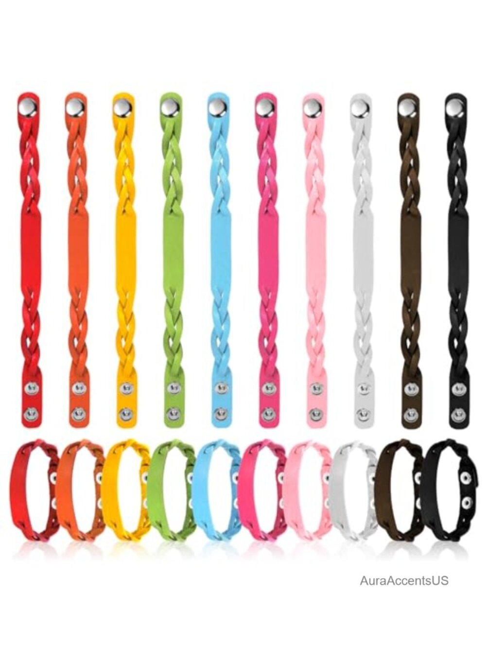 20 Pcs Faux Leather Snap Bracelets Adjustable PU Leather Cuff Blank DIY Jewelry